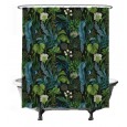 Ulticool Douchegordijn -  Grote Bladeren Witte Bloemen - Groen Blauw - 180 x 200 cm - met 12 ringen