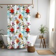 Ulticool Douchegordijn - Vogel Bloemen Natuur - 120 x 200 cm - met 8 ringen - Wit Rood Oranje Roze