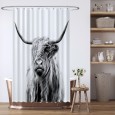 Ulticool Douchegordijn - Schotse Hooglander Zwart Wit - 120 x 200 cm - met 8 ringen 