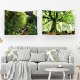 Ulticool – Wandkleed - Natuur Bomen Waterval - Set van 2 designs  –  73 cm x 95 cm – Schilderij Wandtapijt Stof – Poster Art – Groen 