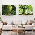 Ulticool – Wandkleed - Natuur Bomen Waterval - Set van 2 designs  –  73 cm x 95 cm – Schilderij Wandtapijt Stof – Poster Art – Groen 
