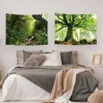 Ulticool – Wandkleed - Natuur Bomen Waterval - Set van 2 designs  –  73 cm x 95 cm – Schilderij Wandtapijt Stof – Poster Art – Groen 