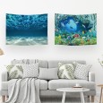 Ulticool – Wandkleed - Oceaan Zee Stilte Rust Duiken Aquarium Strand – Set van 2 designs - 73 x 95 cm – Wandtapijt Stof – Poster Art – Blauw