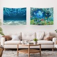 Ulticool – Wandkleed - Oceaan Zee Stilte Rust Duiken Aquarium Strand – Set van 2 designs - 73 x 95 cm – Wandtapijt Stof – Poster Art – Blauw