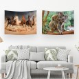Ulticool – Wandkleed - Paarden Zand Natuur Dieren Koala  – Set van 2 designs - 73 cm x 95 cm – Schilderij Wandtapijt Stof – Poster Art – Bruin Groen Beige 