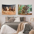Ulticool – Wandkleed - Paarden Zand Natuur Dieren Koala  – Set van 2 designs - 73 cm x 95 cm – Schilderij Wandtapijt Stof – Poster Art – Bruin Groen Beige 
