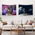 Ulticool – Wandkleed - Astronaut boven Aarde Maan Raket  – Set van 2 designs - 73 x 95 cm – Wandtapijt Stof – Poster Art – Blauw Paars