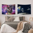 Ulticool – Wandkleed - Astronaut boven Aarde Maan Raket  – Set van 2 designs - 73 x 95 cm – Wandtapijt Stof – Poster Art – Blauw Paars