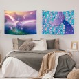 Ulticool – Wandkleed - Eenhoorn Unicorn Paard Zeemeermin Staart Schubben – Set van 2 designs - 73 x 95 cm – Wandtapijt Stof – Poster Art – Roze Paars Lila 