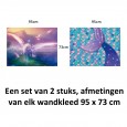 Ulticool – Wandkleed - Eenhoorn Unicorn Paard Zeemeermin Staart Schubben – Set van 2 designs - 73 x 95 cm – Wandtapijt Stof – Poster Art – Roze Paars Lila 