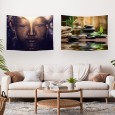 Ulticool – Wandkleed - Boeddha Zen Spa Meditatie Rust – Set van 2 designs - 73 cm x 95 cm – Schilderij Wandtapijt Stof – Poster Art – Sepia Bruin 