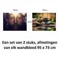 Ulticool – Wandkleed - Boeddha Zen Spa Meditatie Rust – Set van 2 designs - 73 cm x 95 cm – Schilderij Wandtapijt Stof – Poster Art – Sepia Bruin 