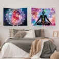 Ulticool – Wandkleed - Chakra Healing Aura Spiritualiteit Mandala – Set van 2 designs - 73 x 95 cm – Wandtapijt Stof – Poster Art – Wit Paars Blauw