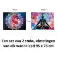 Ulticool – Wandkleed - Chakra Healing Aura Spiritualiteit Mandala – Set van 2 designs - 73 x 95 cm – Wandtapijt Stof – Poster Art – Wit Paars Blauw