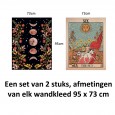 Ulticool – Wandkleed - Zon Natuur Bloemen Tarot Horoscoop Vintage Retro  – Set van 2 designs - 73 x 95 cm – Wandtapijt Stof – Poster Art – Veelkleurig