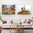 Ulticool – Wandkleed - Safari Dieren Natuur Giraffe Olifant  – Set van 2 designs - 73 cm x 95 cm – Schilderij Wandtapijt Stof – Poster Art – Kaki Beige 