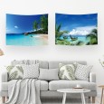 Ulticool – Wandkleed - Strand Zee Palmboom Zomer - Set van 2 designs – 73 cm x 95 cm – Schilderij Wandtapijt Stof – Poster Art – Blauw