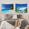 Ulticool – Wandkleed - Strand Zee Palmboom Zomer - Set van 2 designs – 73 cm x 95 cm – Schilderij Wandtapijt Stof – Poster Art – Blauw