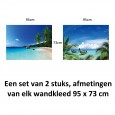 Ulticool – Wandkleed - Strand Zee Palmboom Zomer - Set van 2 designs – 73 cm x 95 cm – Schilderij Wandtapijt Stof – Poster Art – Blauw