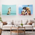 Ulticool – Wandkleed - Hond Dieren Honden Kat Poes  – Set van 2 designs - 73 cm x 95 cm – Schilderij Wandtapijt Stof – Poster Art – Blauw Wit 