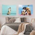 Ulticool – Wandkleed - Hond Dieren Honden Kat Poes  – Set van 2 designs - 73 cm x 95 cm – Schilderij Wandtapijt Stof – Poster Art – Blauw Wit 
