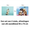 Ulticool – Wandkleed - Hond Dieren Honden Kat Poes  – Set van 2 designs - 73 cm x 95 cm – Schilderij Wandtapijt Stof – Poster Art – Blauw Wit 