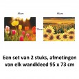 Ulticool – Wandkleed - Tulpen Bloemen Natuur Zonnebloem Zon Zomer – Set van 2 designs - 73 x 95 cm – Wandtapijt Stof – Geel Roze Oranje 