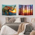 Ulticool – Wandkleed - Olifant Zon Boho Bohemian Zonsondergang – Set van 2 designs - 73 x 95 cm – Wandtapijt Stof – Oranje Paars Blauw Geel 