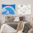 Ulticool – Wandkleed - Regenboog Kinderkamer Decoratie Unicorn Eenhoorn – Set van 2 designs - 73 x 95 cm – Wandtapijt – Poster Art – Wit Roze Blauw