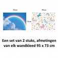 Ulticool – Wandkleed - Regenboog Kinderkamer Decoratie Unicorn Eenhoorn – Set van 2 designs - 73 x 95 cm – Wandtapijt – Poster Art – Wit Roze Blauw