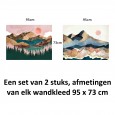Ulticool – Wandkleed - Natuur Zon Bergen Bohemian – Set van 2 designs - 73 x 95 cm – Wandtapijt – Poster Art – Bruin Roze Groen