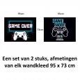 Ulticool – Wandkleed - Game On Off Controller Monitor Gaming Kinderkamer  – Set van 2 designs - 73 x 95 cm – Wandtapijt – Zwart Blauw Turquoise 