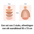 Ulticool – Wandkleed - Aesthetic Regenboog Halve Maan Boog Zon Maan – Set van 2 designs - 73 x 95 cm – Wandtapijt – Sepia Roze 