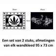 Ulticool – Wandkleed - Wiet Handen Cannabis Natuur – Set van 2 designs - 73 x 95 cm – Schilderij Wandtapijt Stof – Poster Art – Zwart Wit 