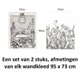 Ulticool – Wandkleed - Zon Natuur Bloemen Tarot Horoscoop Vintage Retro – Set van 2 designs - 73 x 95 cm – Wandtapijt – Poster Art – Zwart Wit 