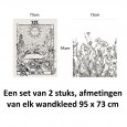 Ulticool – Wandkleed - Zon Natuur Bloemen Tarot Horoscoop Vintage Retro – Set van 2 designs - 73 x 95 cm – Wandtapijt – Poster Art – Zwart Wit 