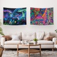 Ulticool – Wandkleed - Paddestoel Mushroom Psychedelisch Trippie Paddo Cannabis Wiet – Set van 2 designs - 73 x 95 cm – Wandtapijt – Neon Blauw Zwart 
