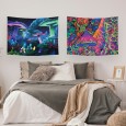 Ulticool – Wandkleed - Paddestoel Mushroom Psychedelisch Trippie Paddo Cannabis Wiet – Set van 2 designs - 73 x 95 cm – Wandtapijt – Neon Blauw Zwart 