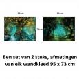 Ulticool – Wandkleed - Sprookje Elf Boom Magisch Bos Natuur - Set van 2 designs – 73 cm x 95 cm – Schilderij Wandtapijt Stof – Poster Art – Groen