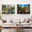 Ulticool – Wandkleed - Dinosaurus Groep T-Rex - Set van 2 designs – 73 cm x 95 cm – Schilderij Wandtapijt Stof – Poster Art – Groen