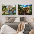 Ulticool – Wandkleed - Dinosaurus Groep T-Rex - Set van 2 designs – 73 cm x 95 cm – Schilderij Wandtapijt Stof – Poster Art – Groen