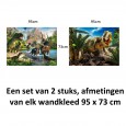 Ulticool – Wandkleed - Dinosaurus Groep T-Rex - Set van 2 designs – 73 cm x 95 cm – Schilderij Wandtapijt Stof – Poster Art – Groen