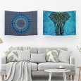 Ulticool – Wandkleed - Mandala en Olifant Bohemian Hippie Ibiza Style - Set van 2 designs – 73 cm x 95 cm – Schilderij Wandtapijt Stof – Poster Art – Blauw