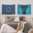 Ulticool – Wandkleed - Mandala en Olifant Bohemian Hippie Ibiza Style - Set van 2 designs – 73 cm x 95 cm – Schilderij Wandtapijt Stof – Poster Art – Blauw