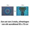 Ulticool – Wandkleed - Mandala en Olifant Bohemian Hippie Ibiza Style - Set van 2 designs – 73 cm x 95 cm – Schilderij Wandtapijt Stof – Poster Art – Blauw