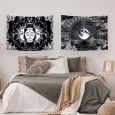 Ulticool – Wandkleed - Zon Maan Zodiac Tarot Natuur Bohemian - Set van 2 designs – 73 cm x 95 cm – Schilderij Wandtapijt Stof – Poster Art – Zwart Wit