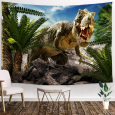 Ulticool - Dinosaurus T-Rex - Wandkleed - 200x150 cm - Groot wandtapijt - Poster - Kinderkamer - Blauw/Wit