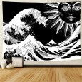 Ulticool - Golven Zon Natuur - Hippie Boheems - Wandkleed - 200x150 cm - Groot wandtapijt - Poster- Zwart/Wit