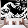 Ulticool - Golven Zon Natuur - Hippie Boheems - Wandkleed - 200x150 cm - Groot wandtapijt - Poster- Zwart/Wit