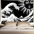 Ulticool - Golven Zon Natuur - Hippie Boheems - Wandkleed - 200x150 cm - Groot wandtapijt - Poster- Zwart/Wit